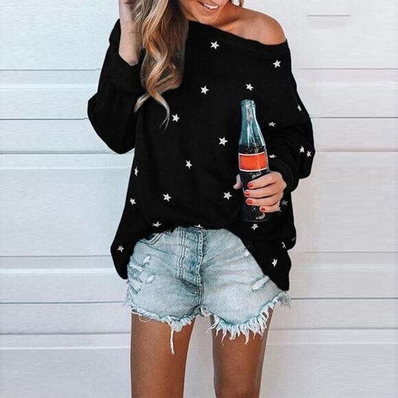 Black Long Sleeve T-Shirt Stars Night Sky - Picture 1 of 5